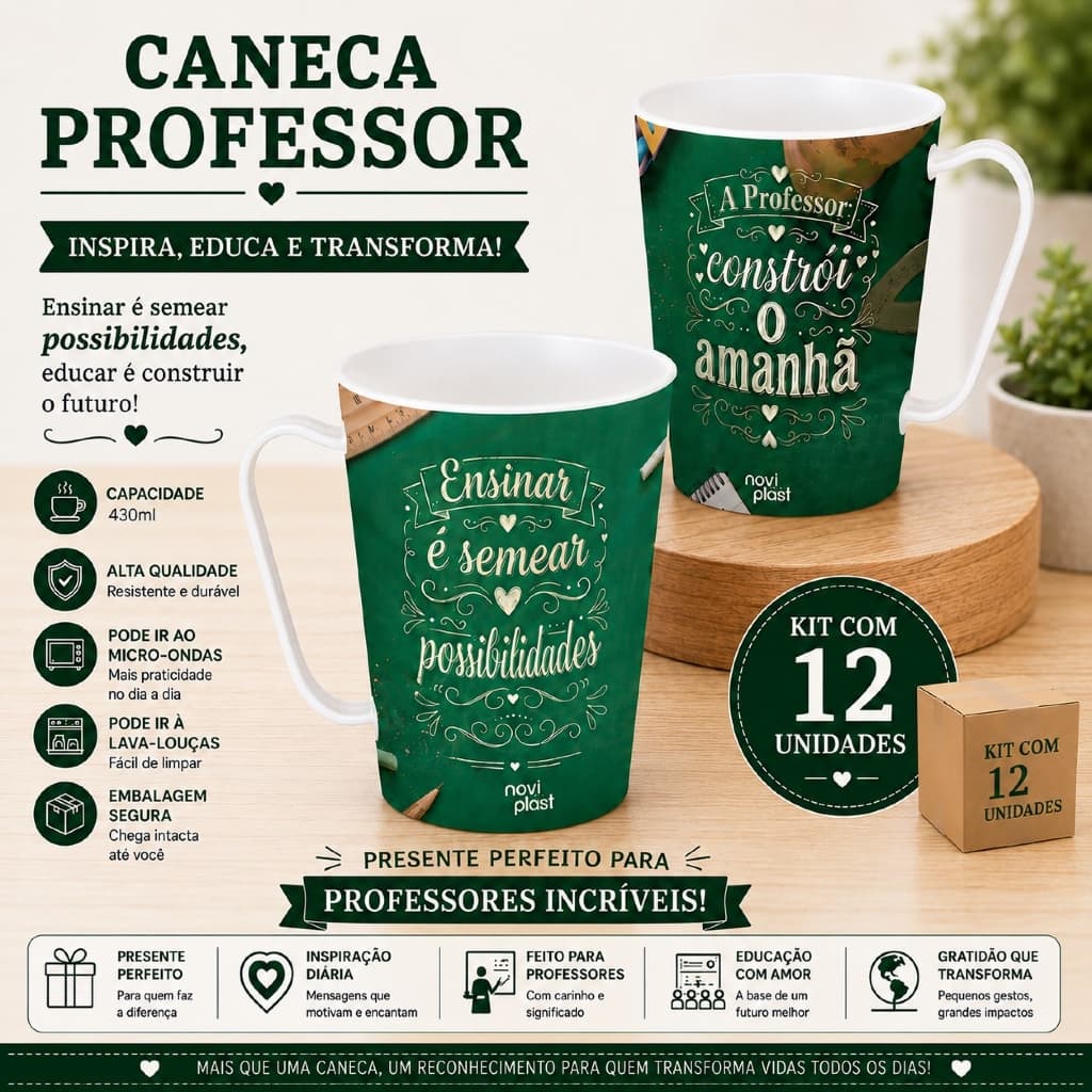 Kit 12 Canecas Professores 430ml Lembrancinha Personalizada Presente Especial