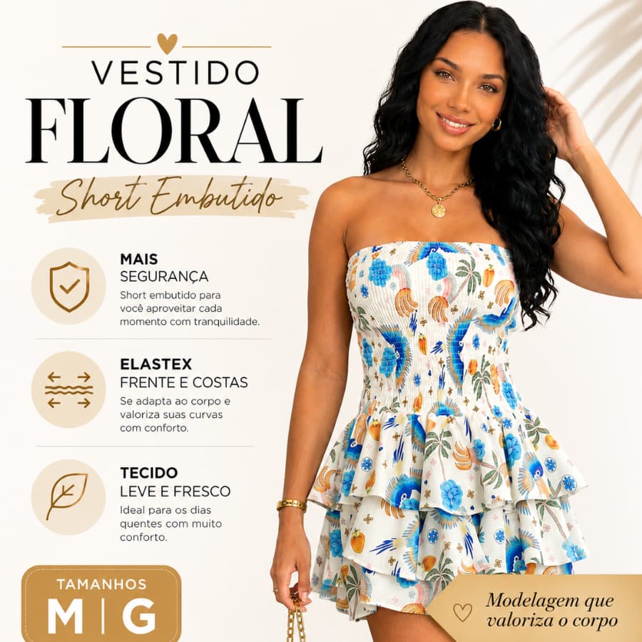 VESTIDO FEMININO CURTO TROPICAL VESTIDO COM SHORT EMBUTIDO TECIDO CREPINHO MODA VERÃO PRAIA