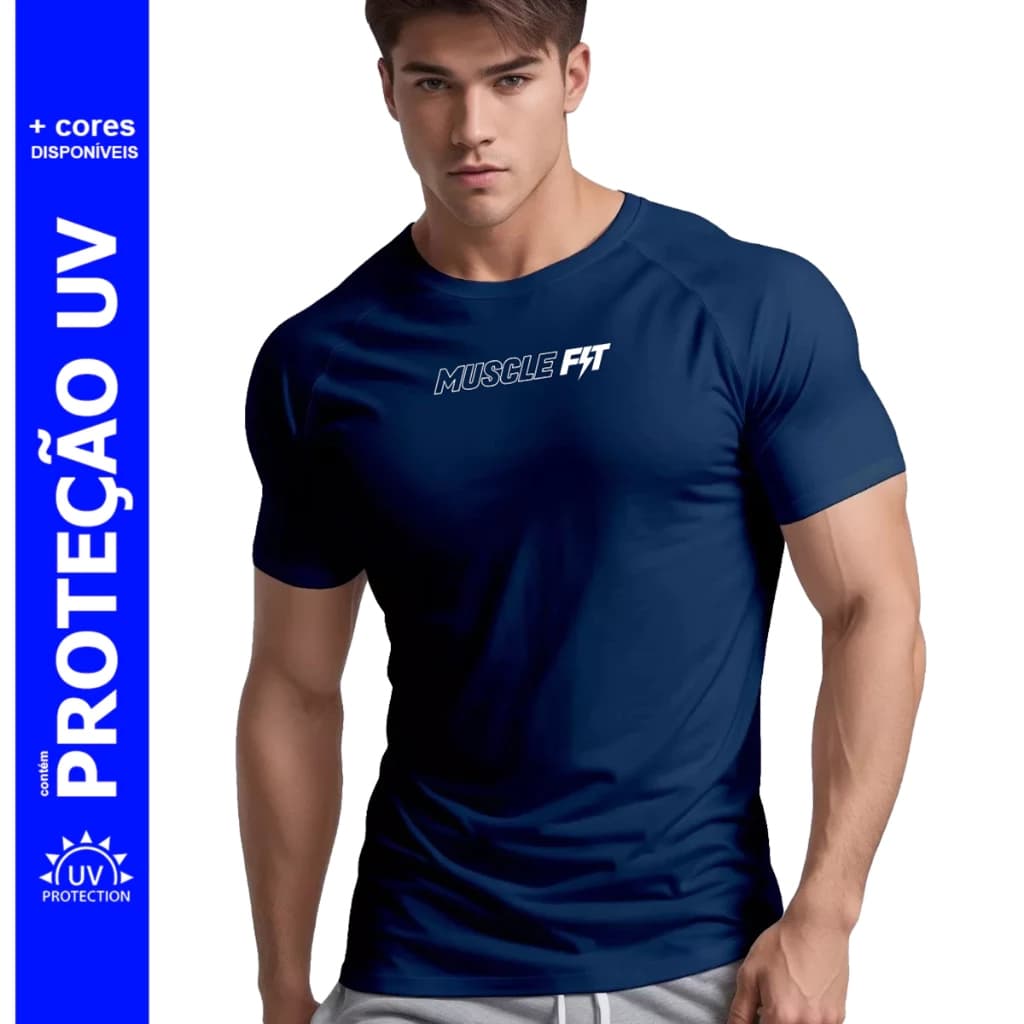 Camiseta Original Dry Fit Modelo Muscle Fit Azul Marinho Fitness Treino Atividade Fisica