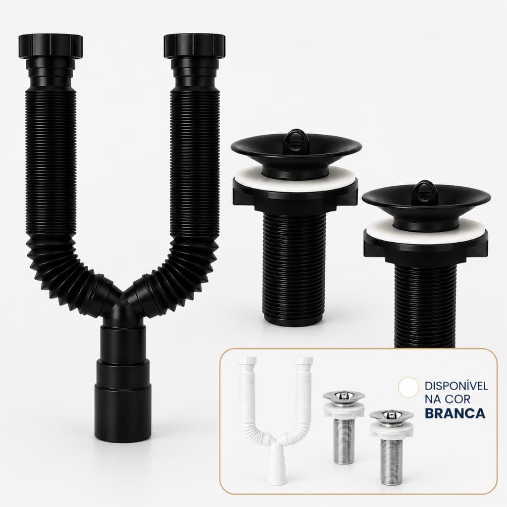 Kit Sifão Duplo Universal + 2 Válvulas Para Pia Lavatório Banheiro