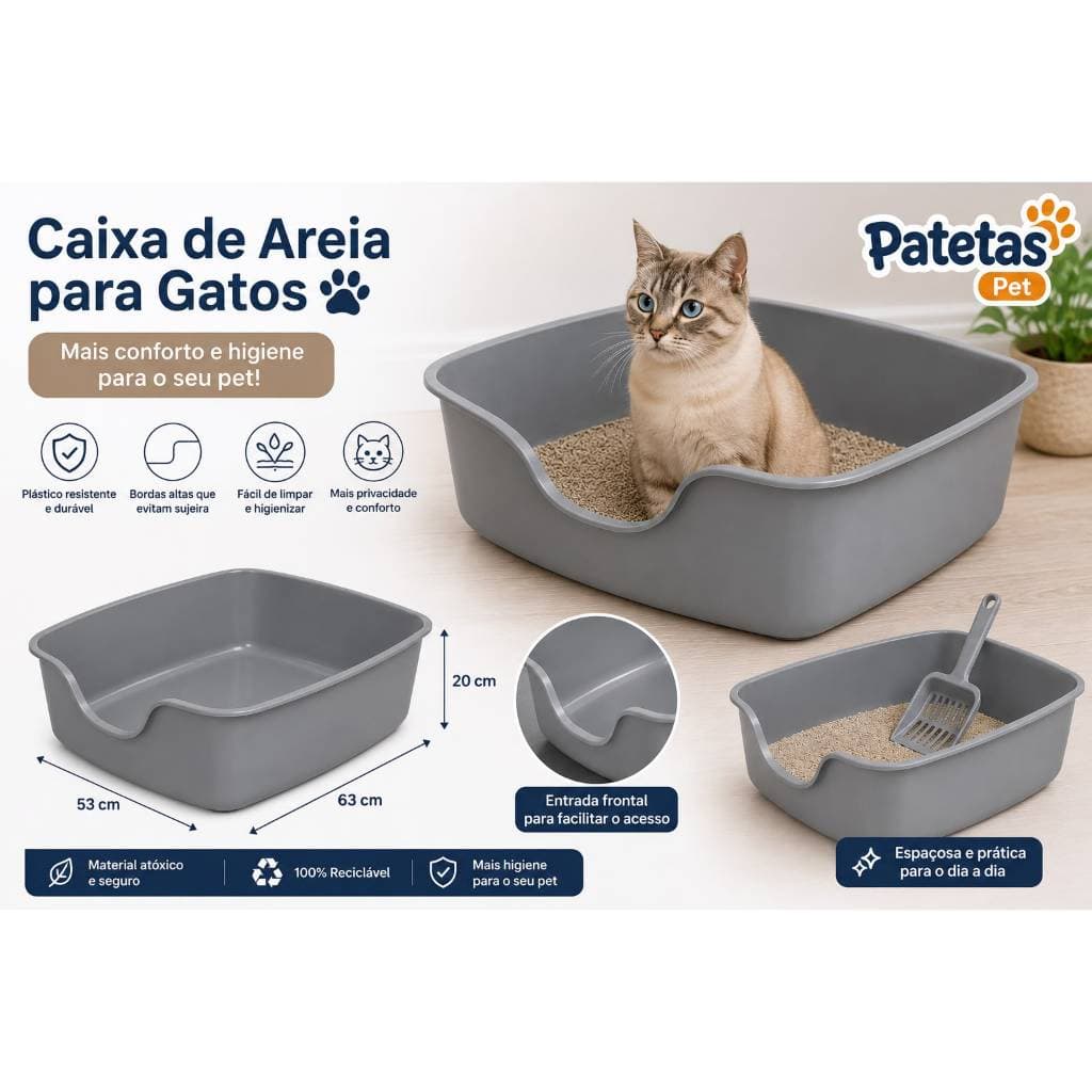 Caixa De Areia Para Gatos Gigante Alvorada Pet 63x53x20