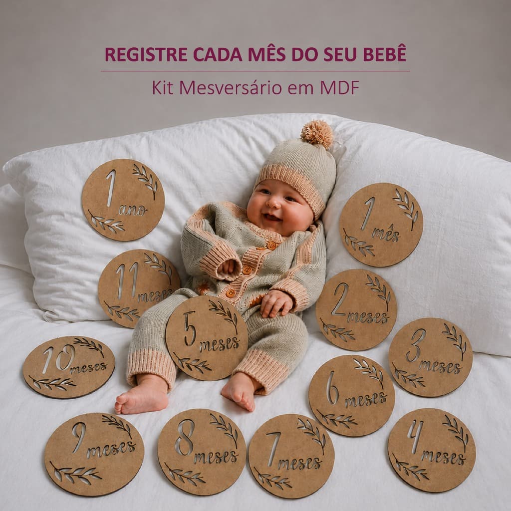 Kit Mêsversário de Mdf Cru, Decoração Foto Acompanhamento do Bebê, Ideias Decoração Recém Nascido