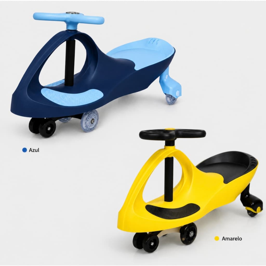 Carrinho de Rolimã Infantil Super Car Azul Amarelo Brinquedo Resistente Passeio Até 100kg Crianças