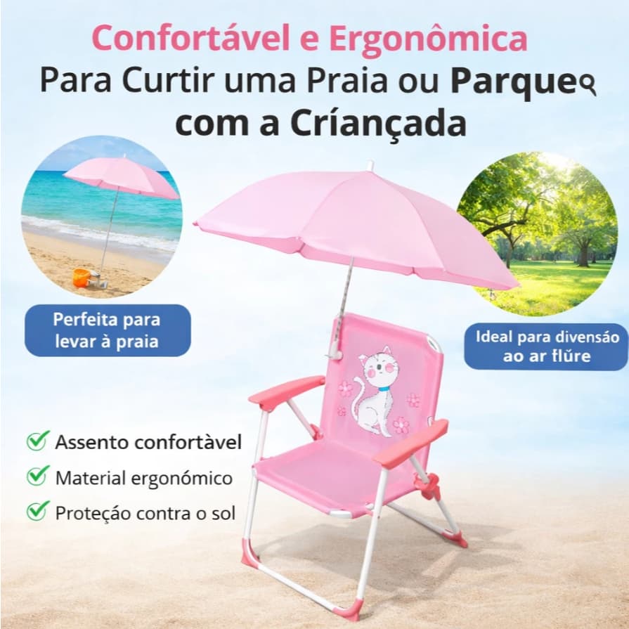 Cadeira Infantil De Dobrável Com Guarda Sol Criança Praia Piscina Lazer