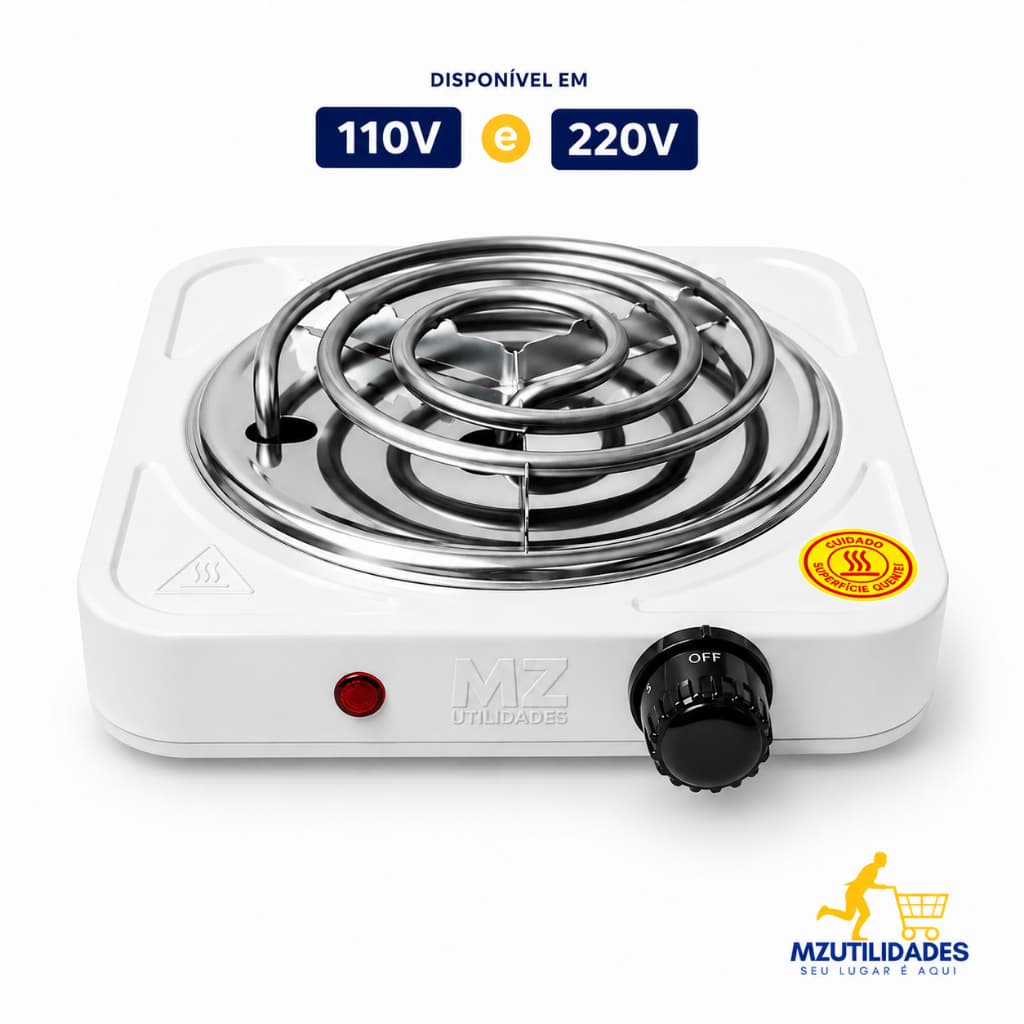 Fogão Elétrico 1 Boca Portátil 1000W Mesa Elétrica Aquecimento Rápido Controle de Temperatura 110V 220V Camping e Kitnet
