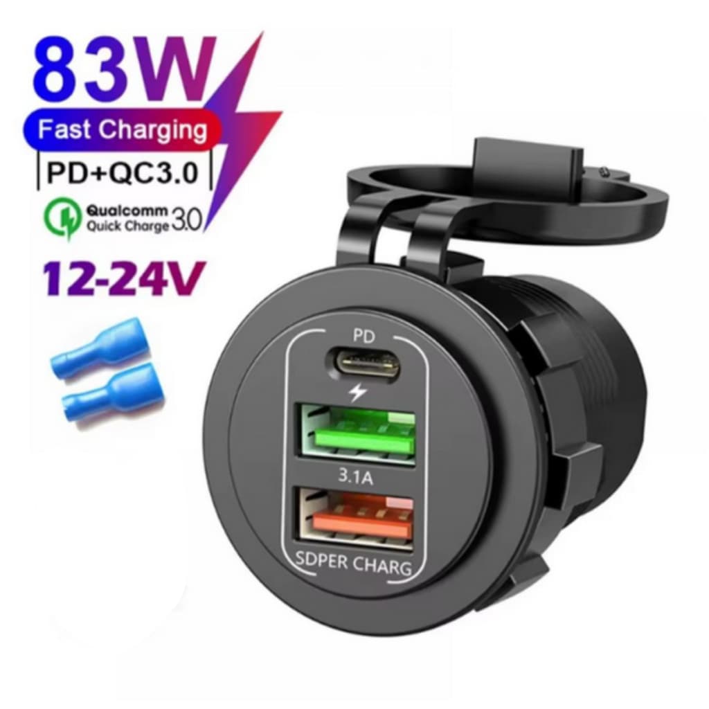 Carregador Automotivo USB QC 3.0 Turbo USB C 3 Saidas 12/24v LED Carro