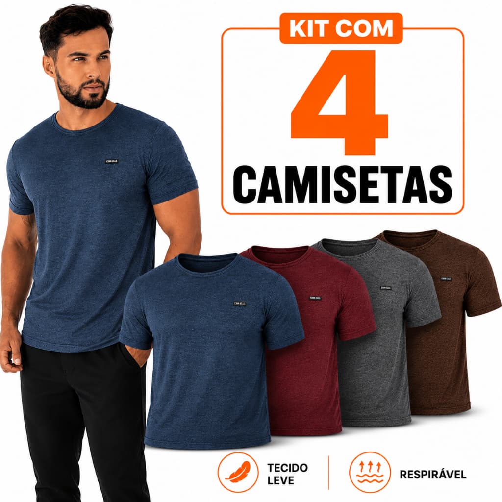 Kit 4 Camisetas Masculinas Dry Fit Malha Fria Moda Fitness Manga curta para academia