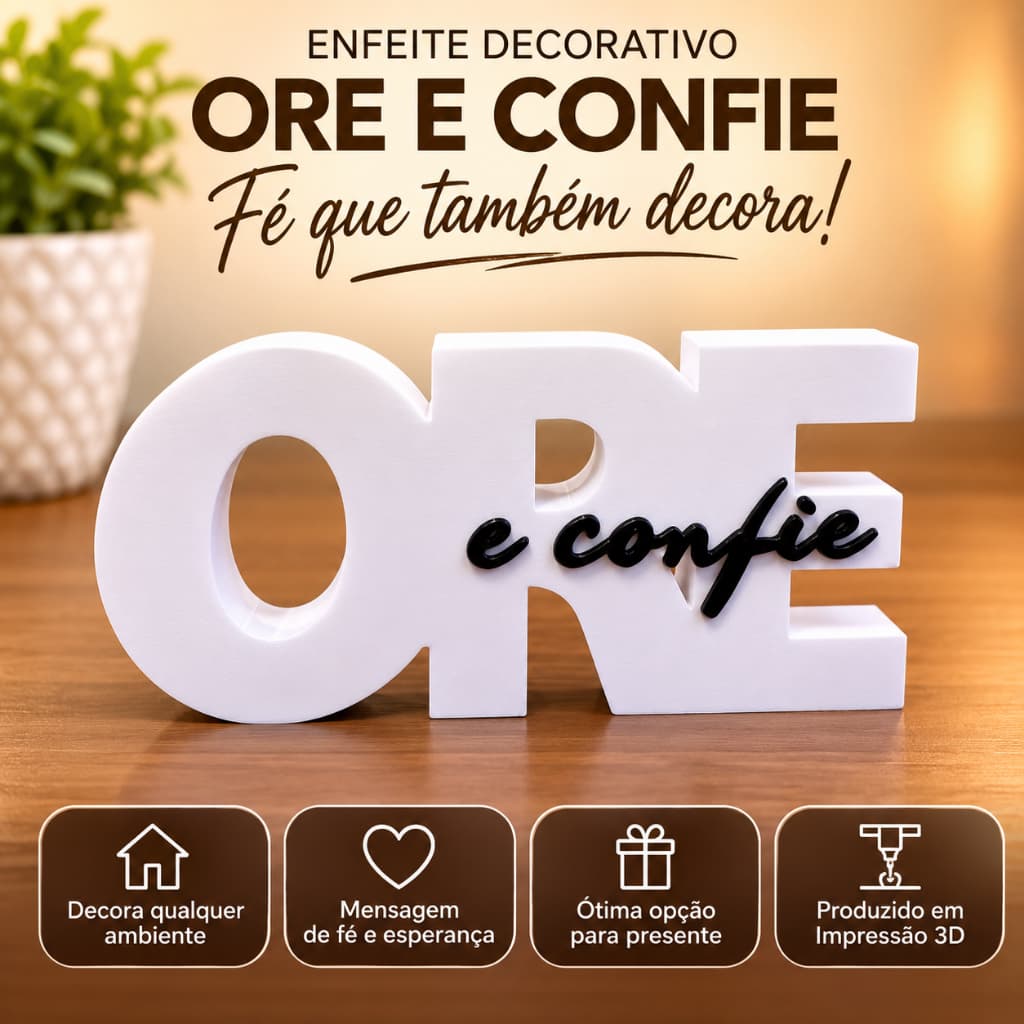 Enfeite Decorativo ORE e Confie 3D Fé Religioso para Mesa e Decoração