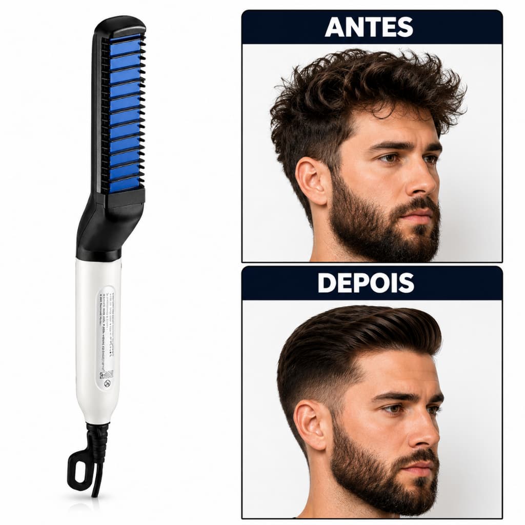 Pente Alisador Elétrico Cabelo e Barba Masculino Bivolt Escova Modeladora Anti Frizz Aquecimento Rápido