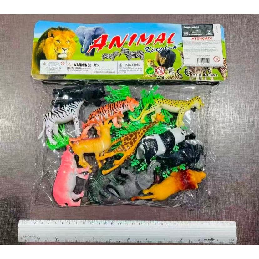 Kit de Animais da Selva com 18 pc bichos de plástico Maciço e 2 Arbustos