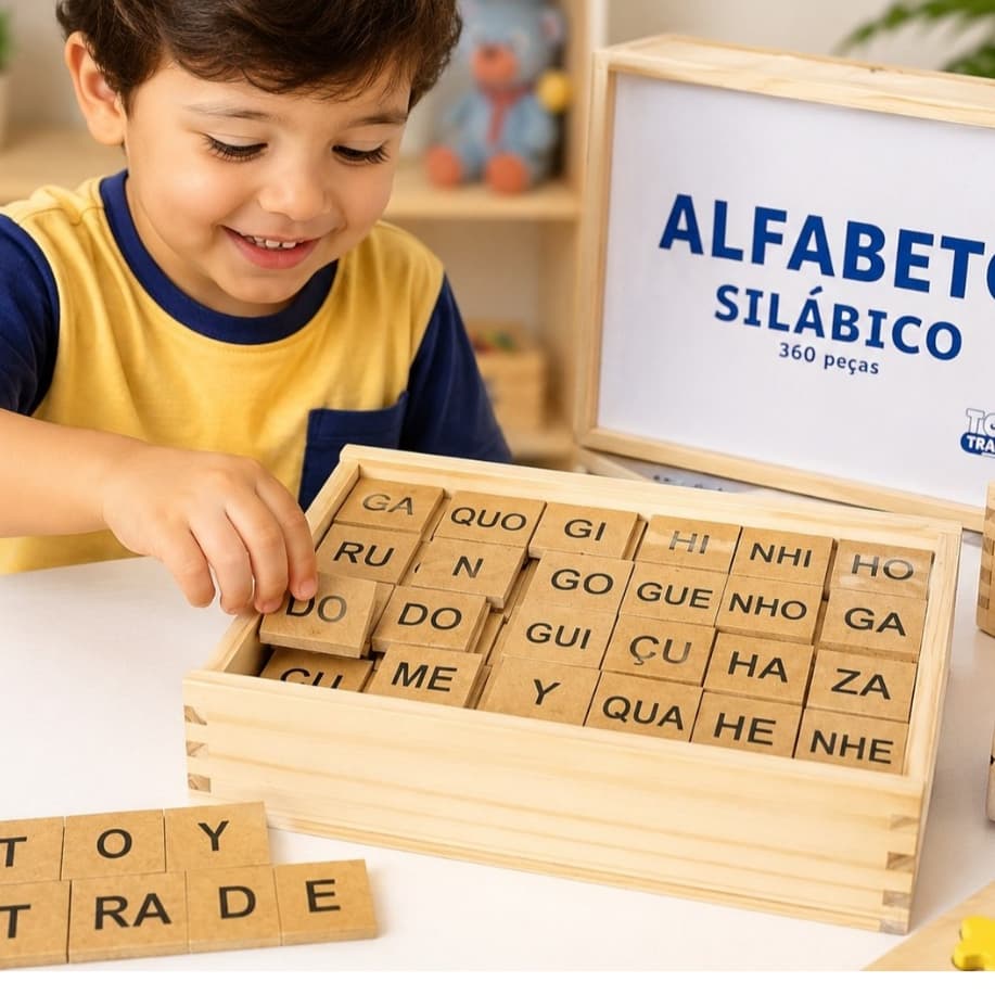 Alfabeto Silábico em Madeira 360 Peças Brinquedo Pedagógico para Alfabetização Infantil Toy Trade