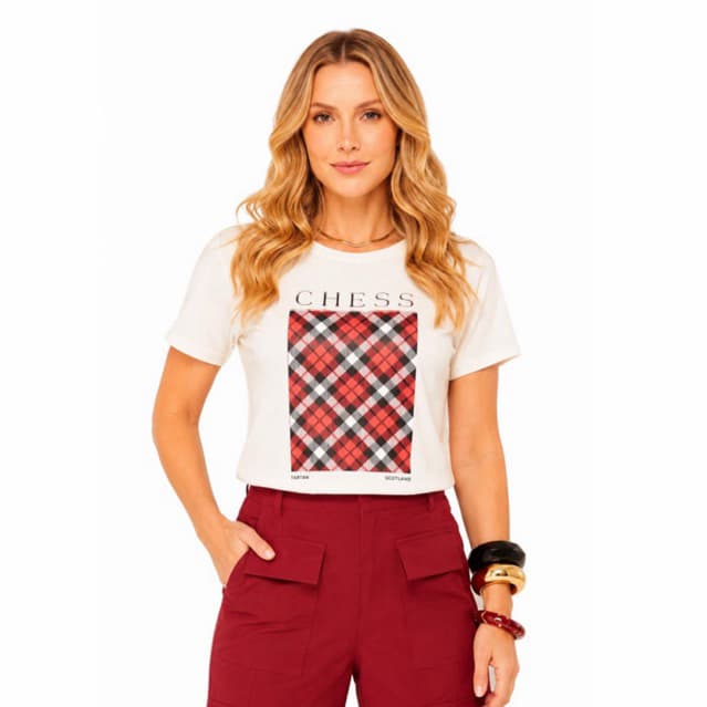 Camiseta Feminina Xadrez Viscolycra Tamanho Único Blusa Moderna Moda Feminina