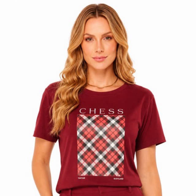 Camiseta Feminina Manga Curta Viscolycra Tamanho Único Blusa Estilosa Estampa Xadrez