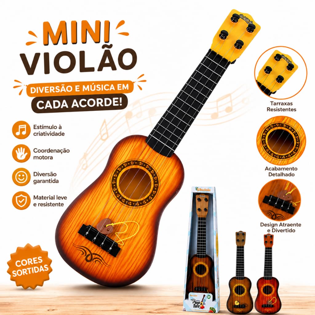Mini Violão Acústico Infantil Cordas Aço Brinquedo Criança