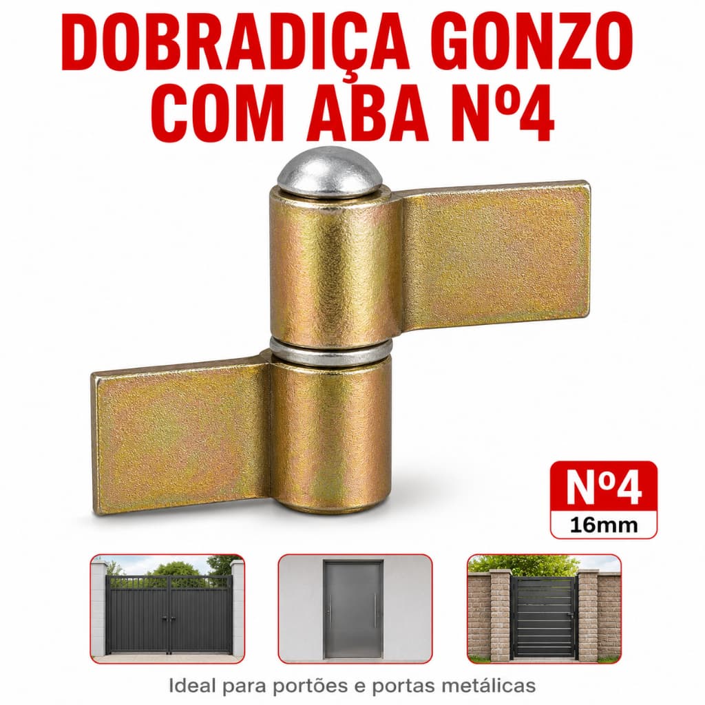 Kit Dobradiça Gonzo com Aba Nº 4 1 1/2" para Portão e Serralheria | Escolha a Quantidade