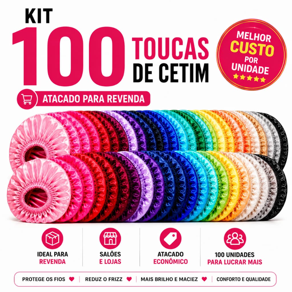 Kit 100 Toucas de Cetim Anti Frizz - Revenda ou Atacado | Cores sortidas ou mesma cor