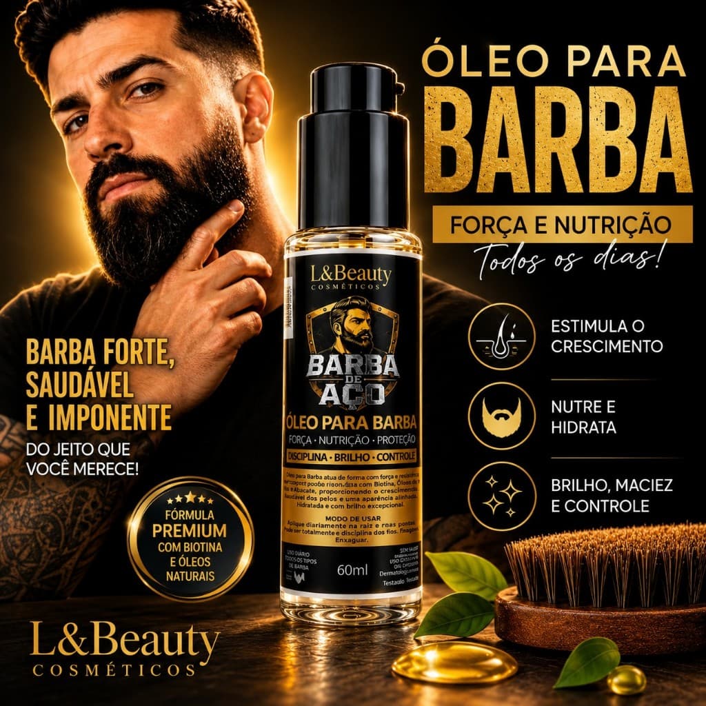Óleo Para Barba L&Beauty 60ml Hidratante Fortalecedor Com Biotina e Óleo de Rícino