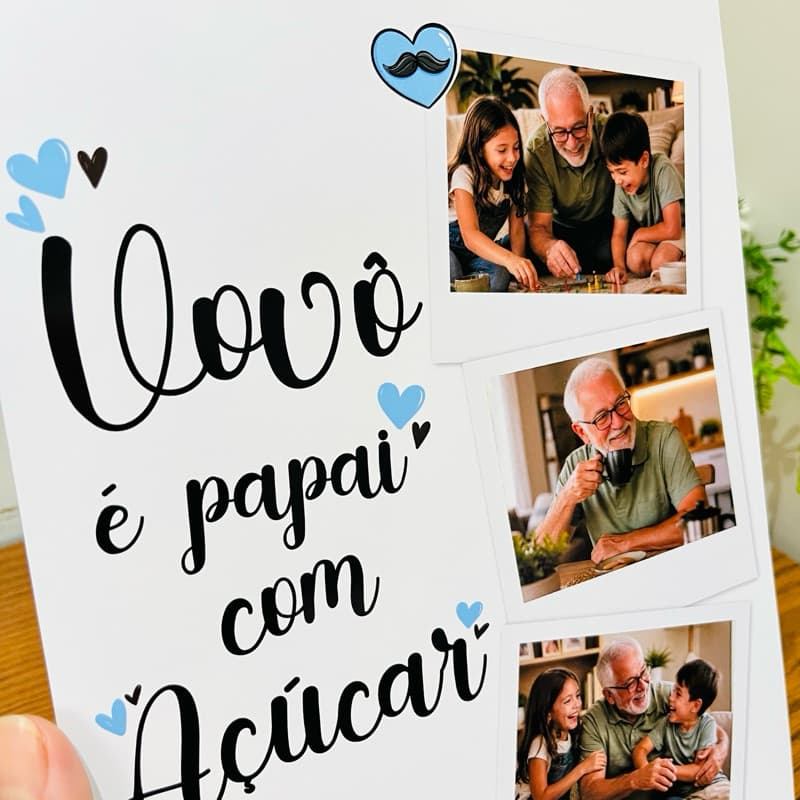 Presente dia dos Pais Quadro Decorativo com Foto Personalizado Presente Vovô é Papai Açúcar Lembrança Avô Porta Retrato
