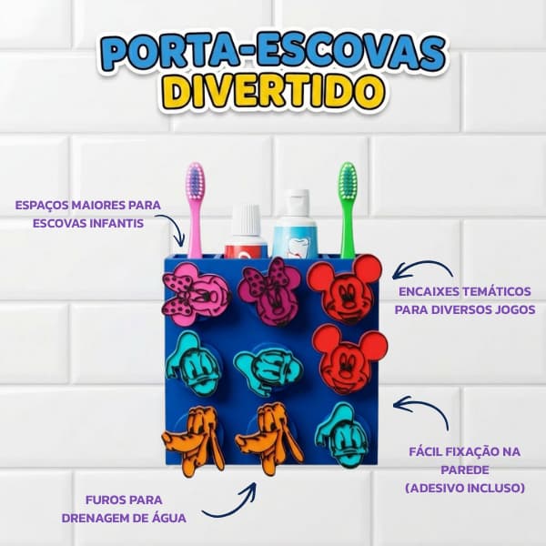 Porta Escova de Dente e Pasta | Estilo Infantil Bloco de Montar e Jogar | Organizador de Banheiro Criativo