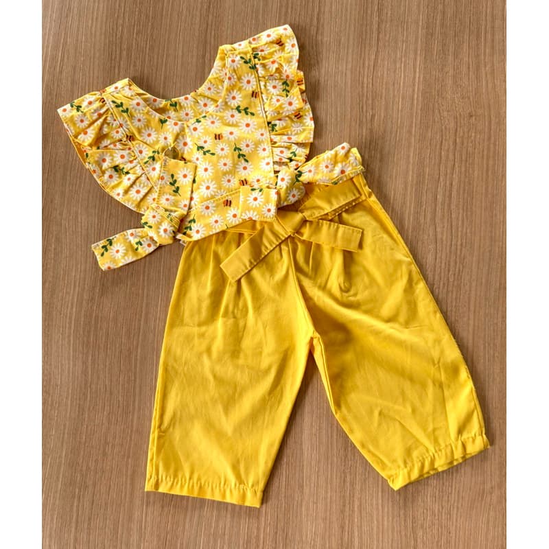 Conjunto De Duas Peças Calça + Blusa Estampada De Algodão Para Meninas Bebê 1 a 2 anos