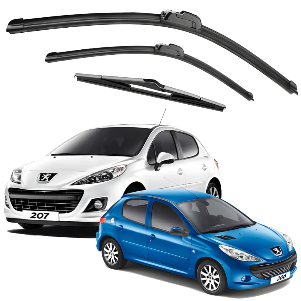 Jogo Palhetas Limpador De Parabrisa Silicone Peugeot 206 207 Dianteiro Traseiro Proteção Chuva