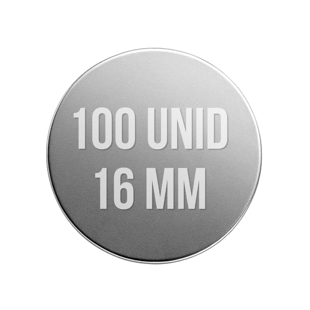 Kit 100 Chapinha de Metal Para Imã de Neodímio  16 mm x 1 mm