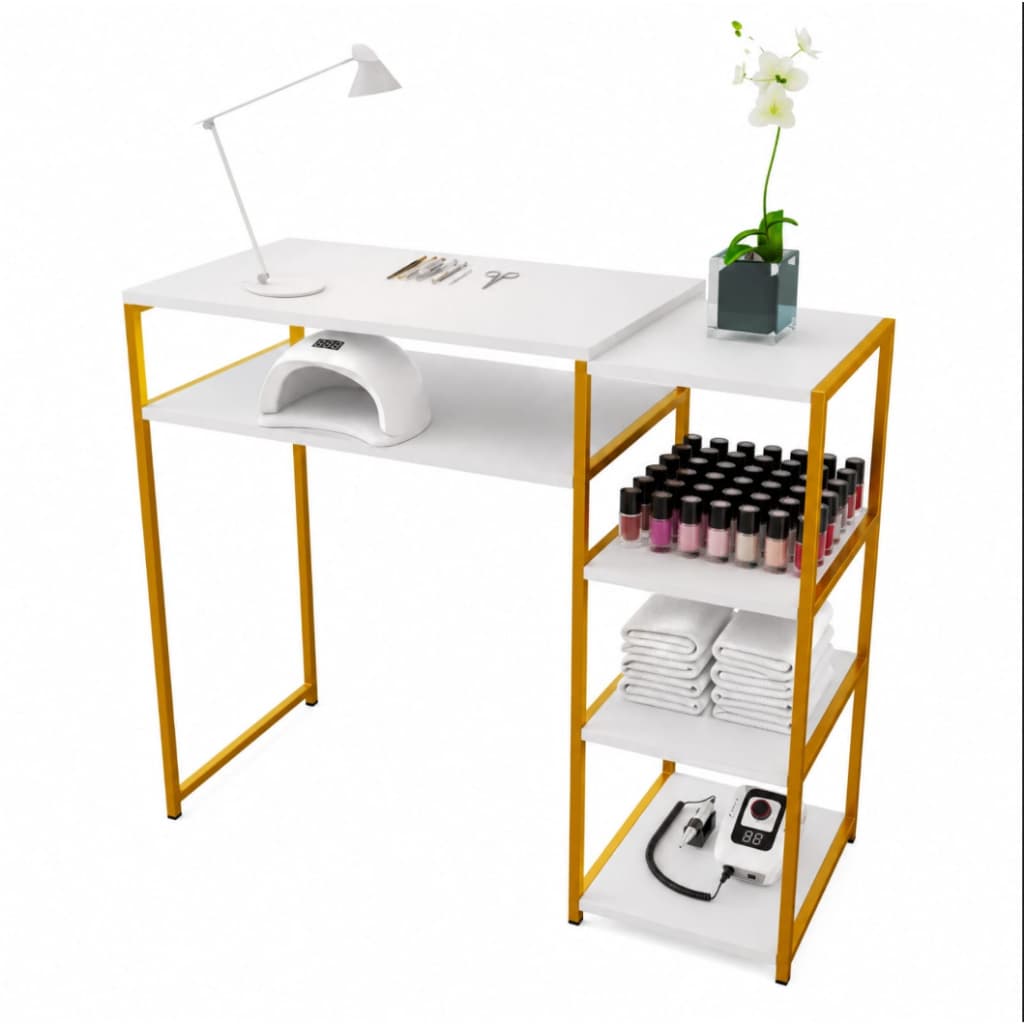 Mesa Manicure Metalon Com Nichos Expositor De Esmalte Completo Grande Multiuso Decoração Salão Spa Em Metal