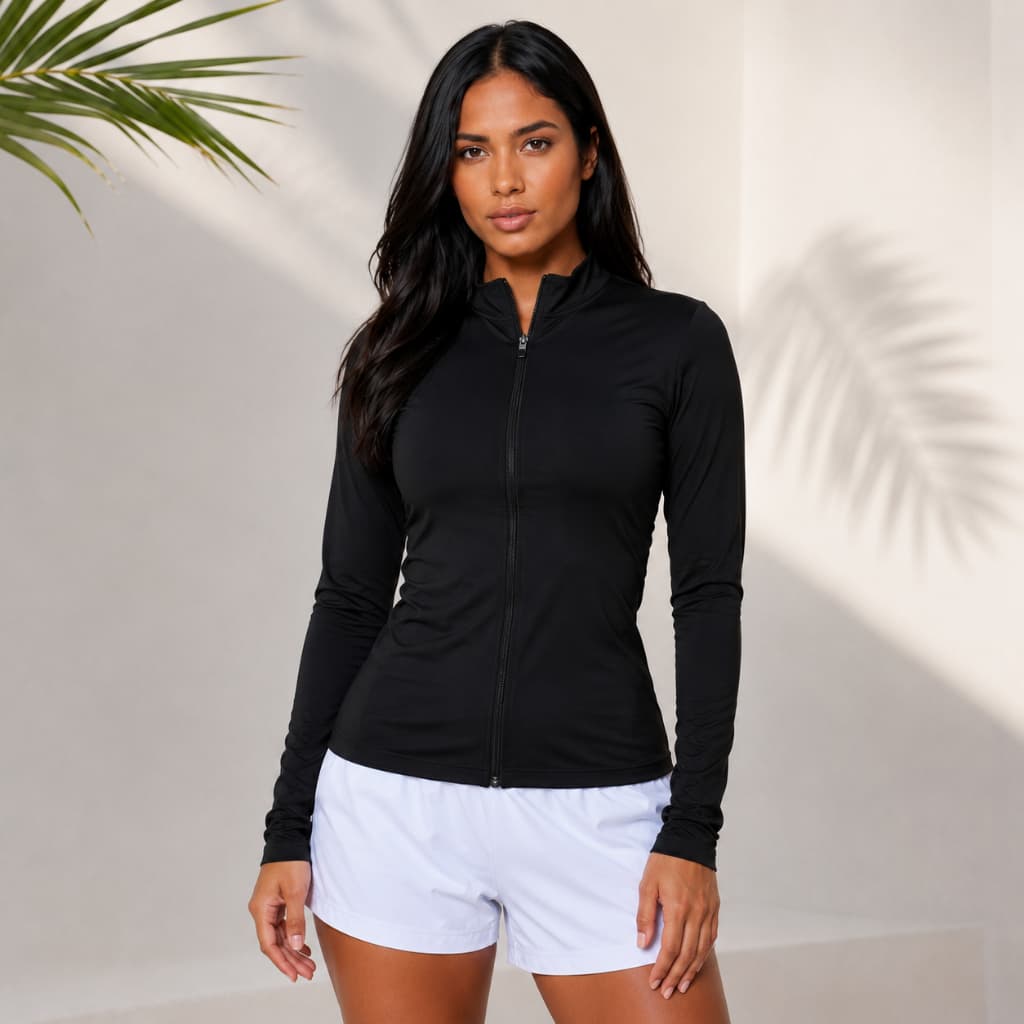 Casaco UV Feminino Proteção Solar UV 50+ Manga Longa com Zíper Dry Fit