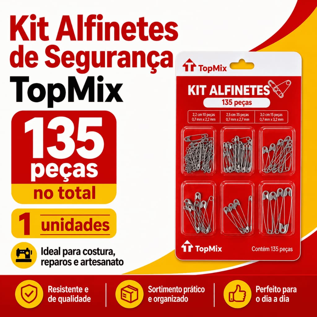 Alfinete de Segurança Sortidos Prata Metal - Pacote de 135 UN - 6 Tamanho diferente / Costura Artesanato Roupa Tecidos
