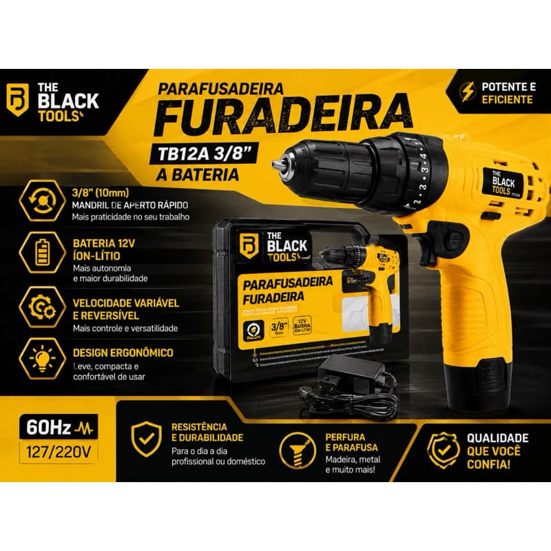 Parafusadeira E Furadeira 3/8 12v A Bateria Profissional Bivolt