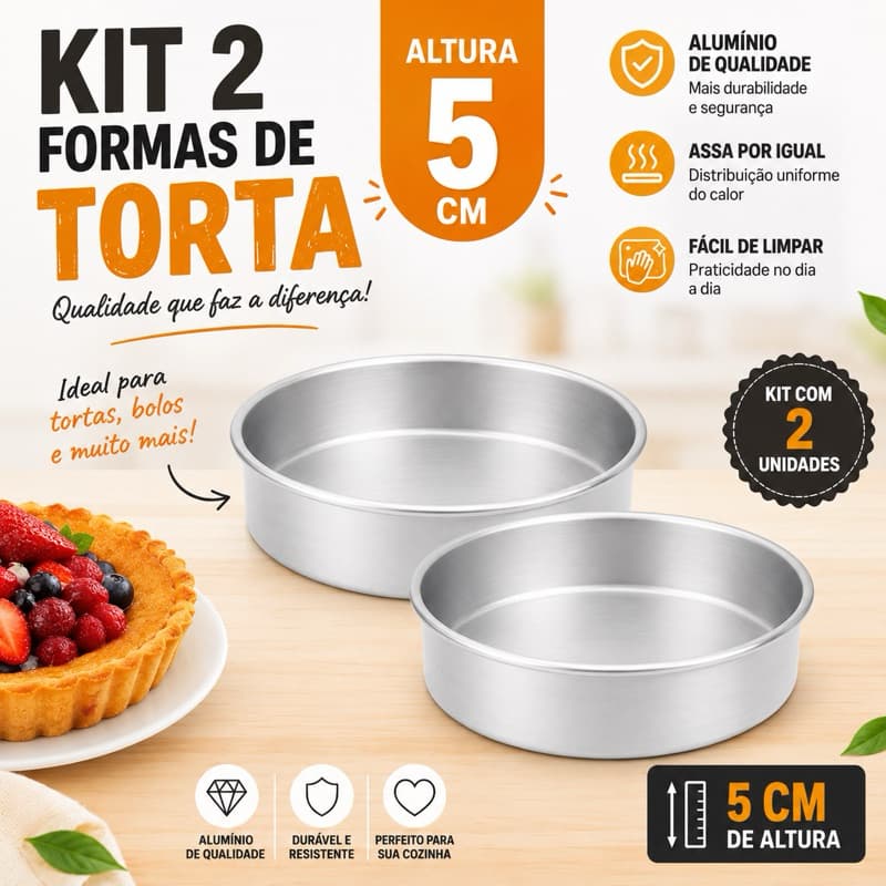 Kit Formas de Bolo Assadeira Redonda Torta Baixa Alumínio Reforçado  Alta Durabilidade  Nº 22/ 20/18/16/14