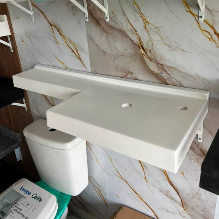 BANCADA EM L 35X93CM PARA CUBA SOBREPOR / PIA EM MÁRMORE SINTÉTICO / SUSPENSO NA PAREDE / LAVABO