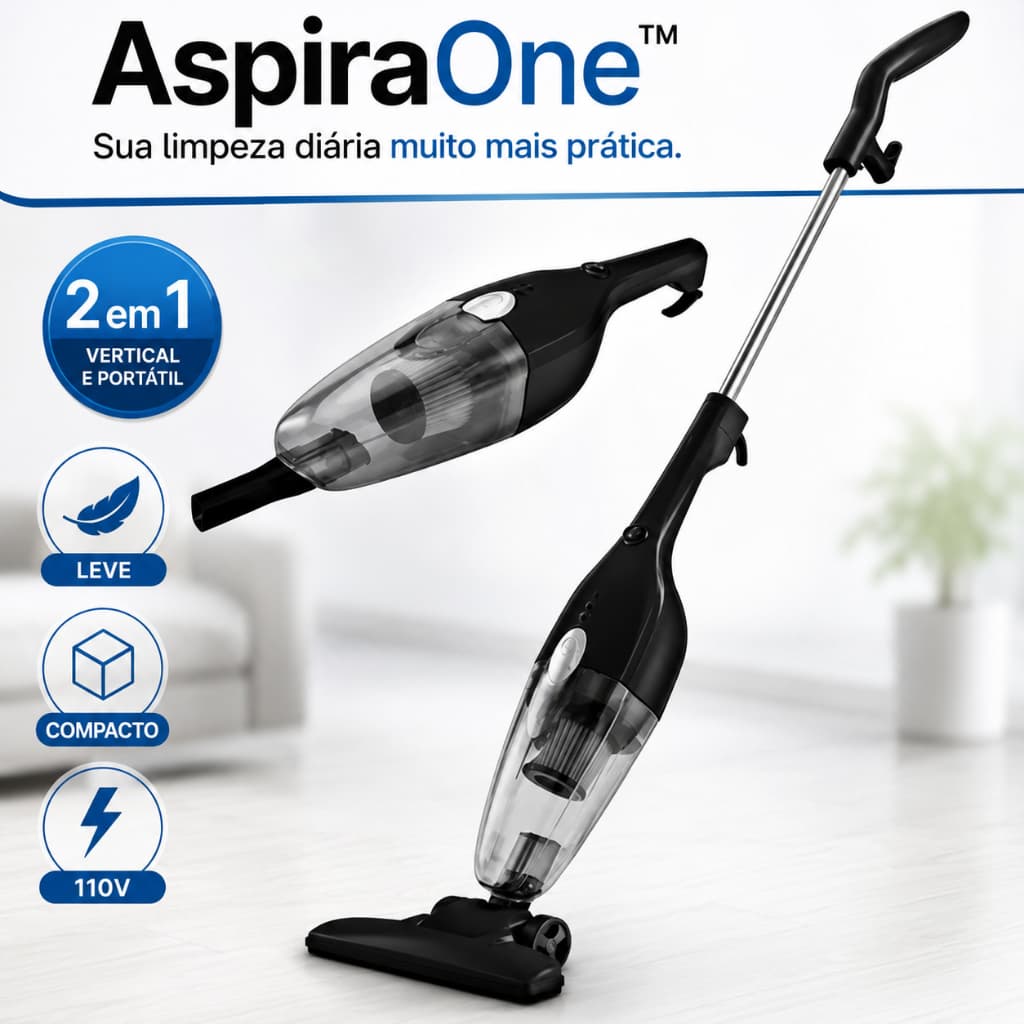 Aspirador de Pó Vertical e Portátil 2 em 1 AspiraOne™ Com Fio 110V Leve Multiuso para Casa e Carro