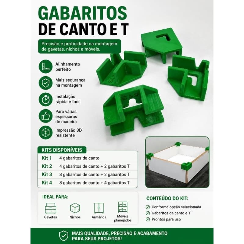 Gabarito de Canto para Montagem de Gavetas MDF 18mm Esquadro para Marcenaria Alinhador de Nichos
