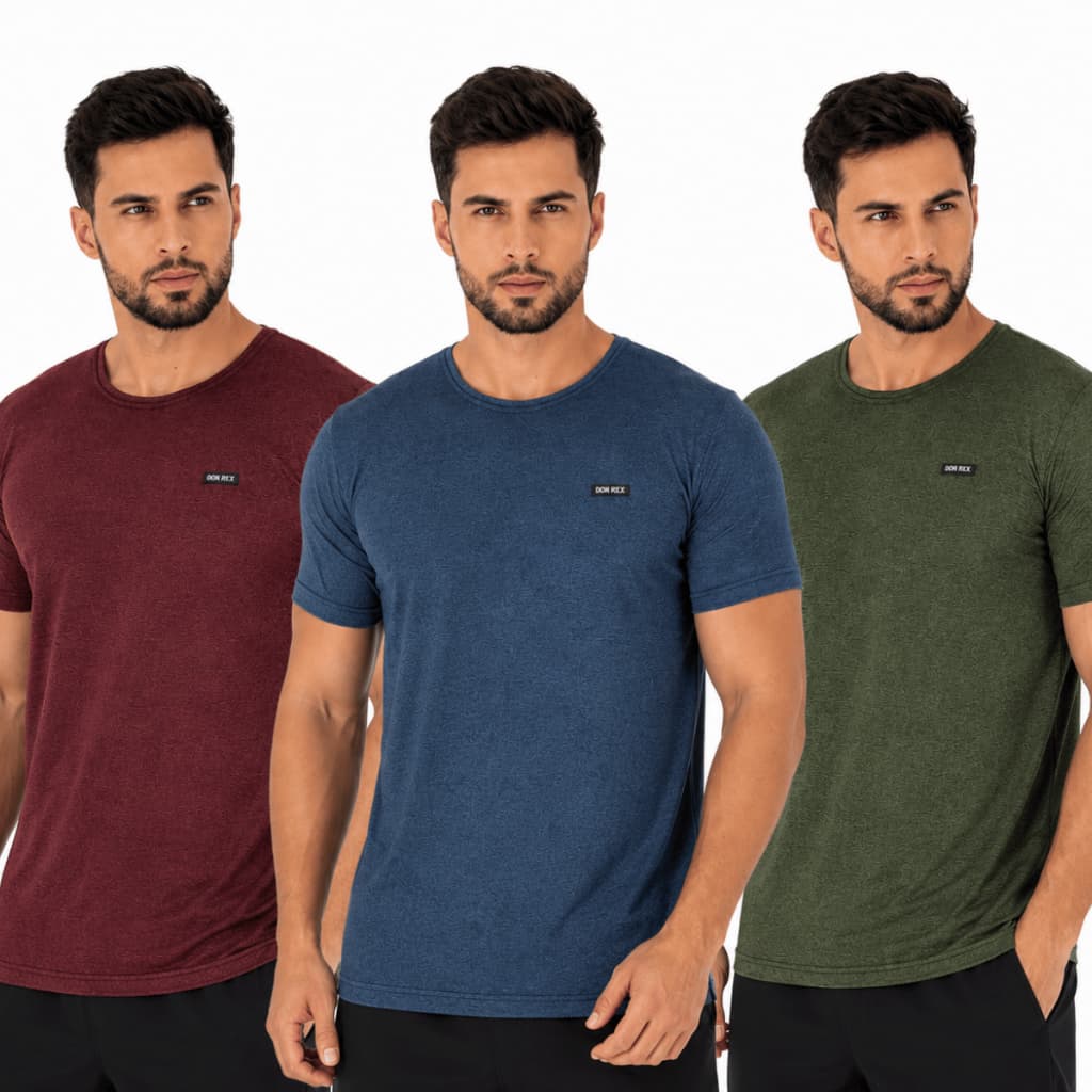 Kit 3 Camisetas Masculinas Dry Fit Malha Fria Moda Fitness Manga curta para academia