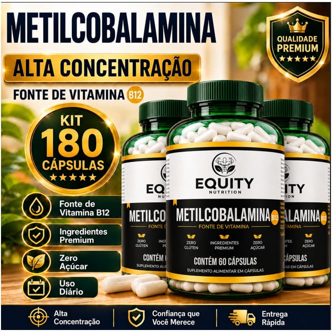 Metilcobalamina B12 9,94ui 180 Cápsulas Alta Absorção Concentração Premium Equity Nutrition