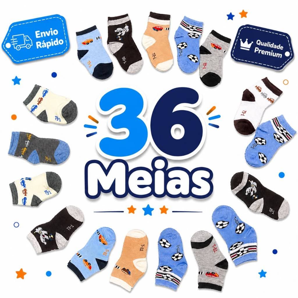 Kit Meias Infantis Masculinas Antiderrapantes Tamanhos 0 a 8 - Macias, Confortáveis e Estampas Sortidas