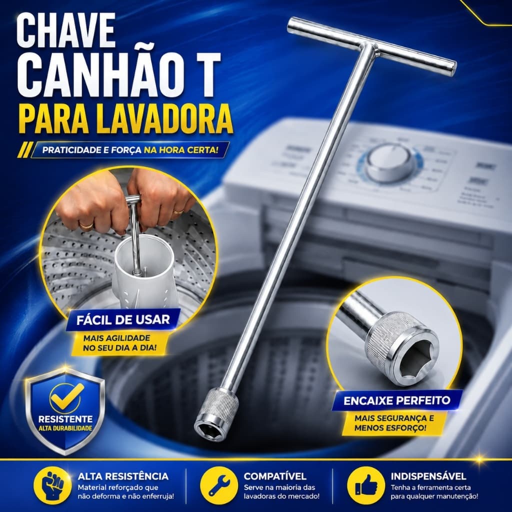Chave T 10mm Longa 62cm Maquina Lavar Retirar Abrir Agitador Marcas Universal