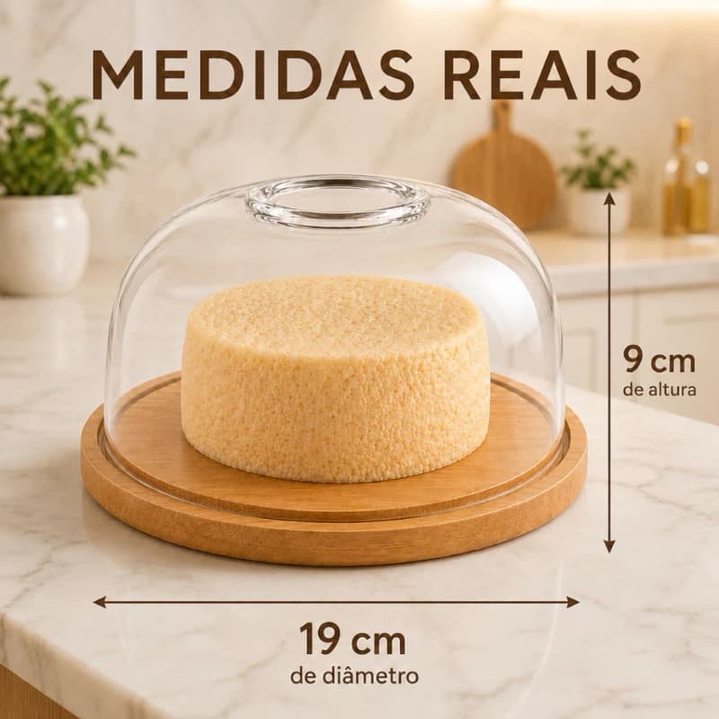 Porta Queijo Queijeira Redonda em Acrílico e Bambu - Queijo, Frios, Cozinha Mesa Posta
