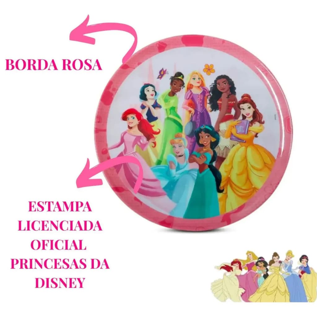 Prato Raso Infantil Princesas Disney Menina Melamina Criança Presente Aniverssário Meninas