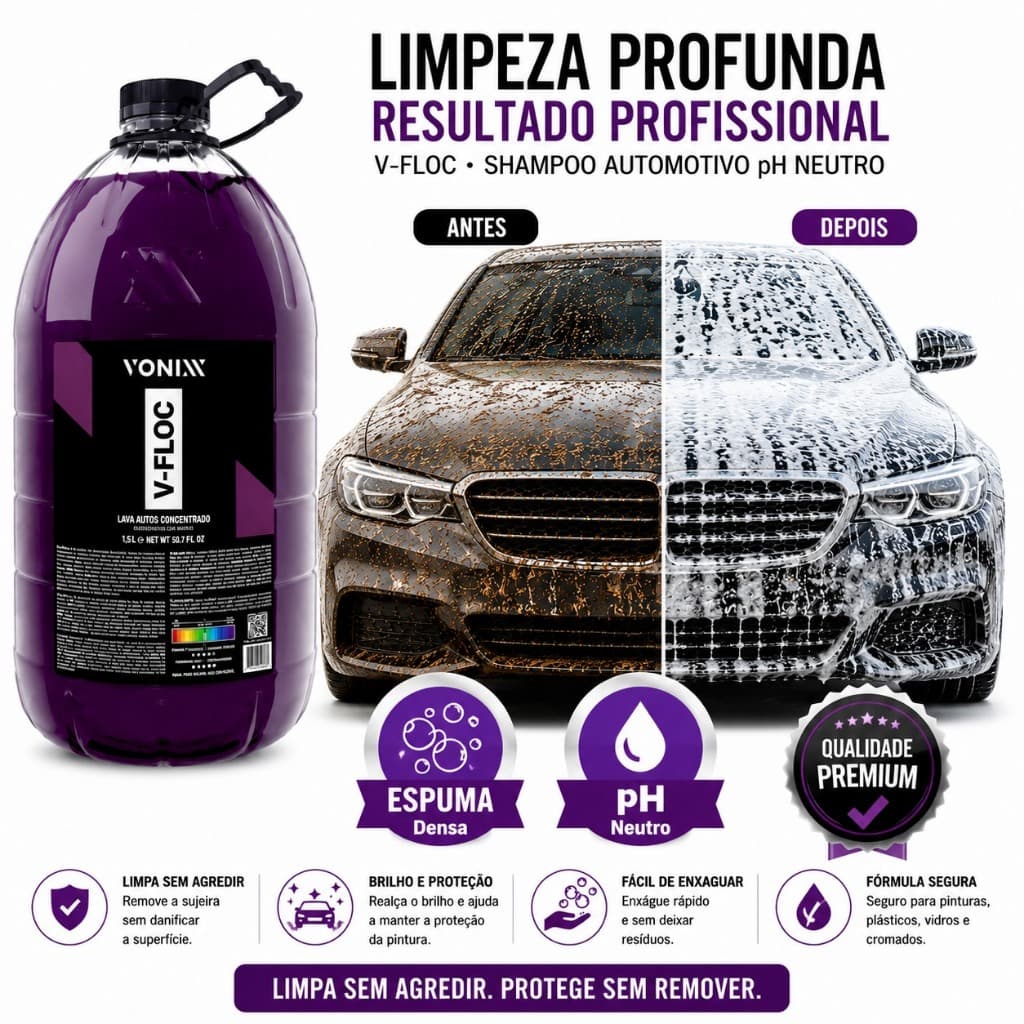 V-FLOC 5L Vonixx Shampoo Automotivo pH Neutro Alta Espumação Original