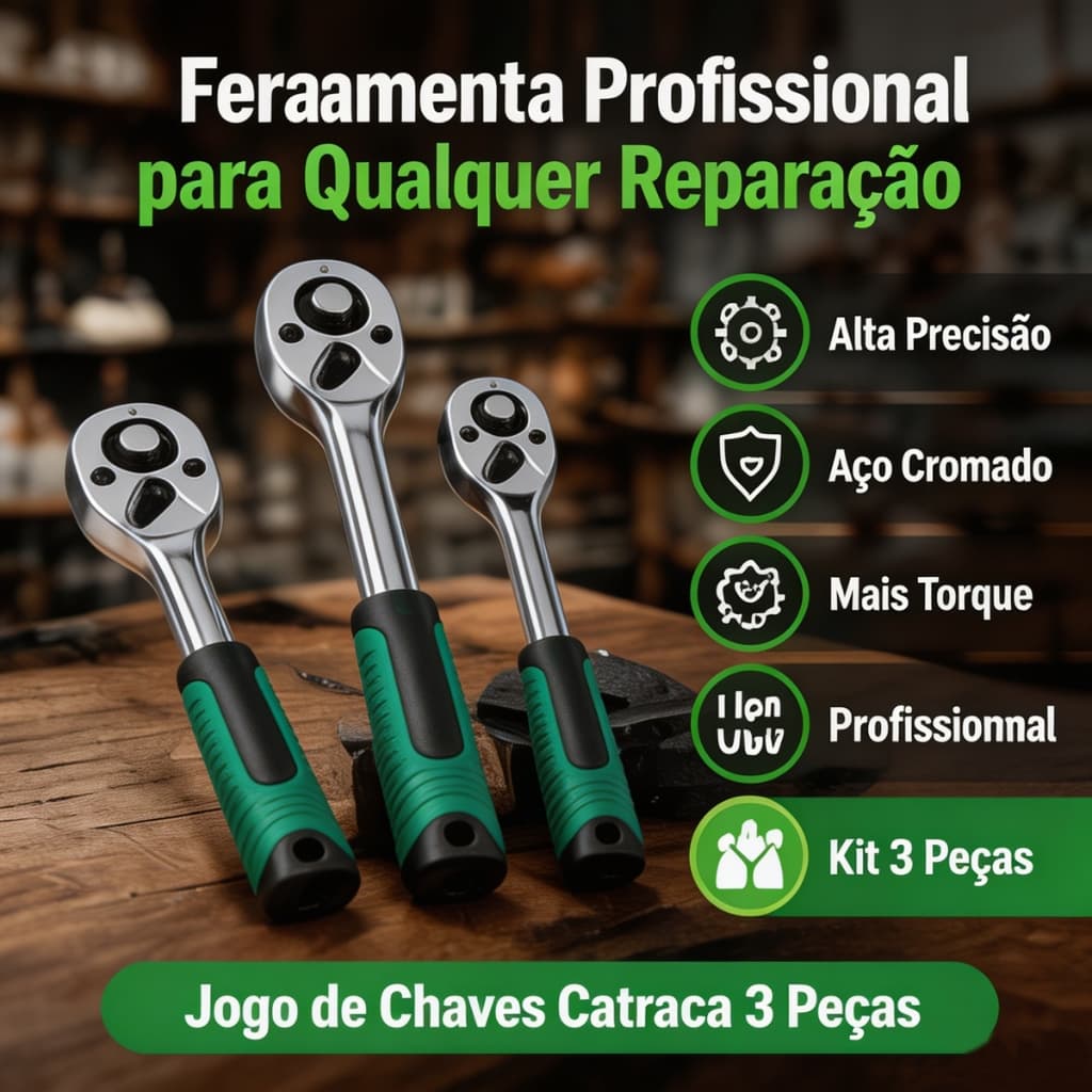 Jogo De 3 Chave Catraca 24 Dentes 1/2 +3/8 +1/4 Feramenta Adequado para chaves de catraca para automóveis particulares