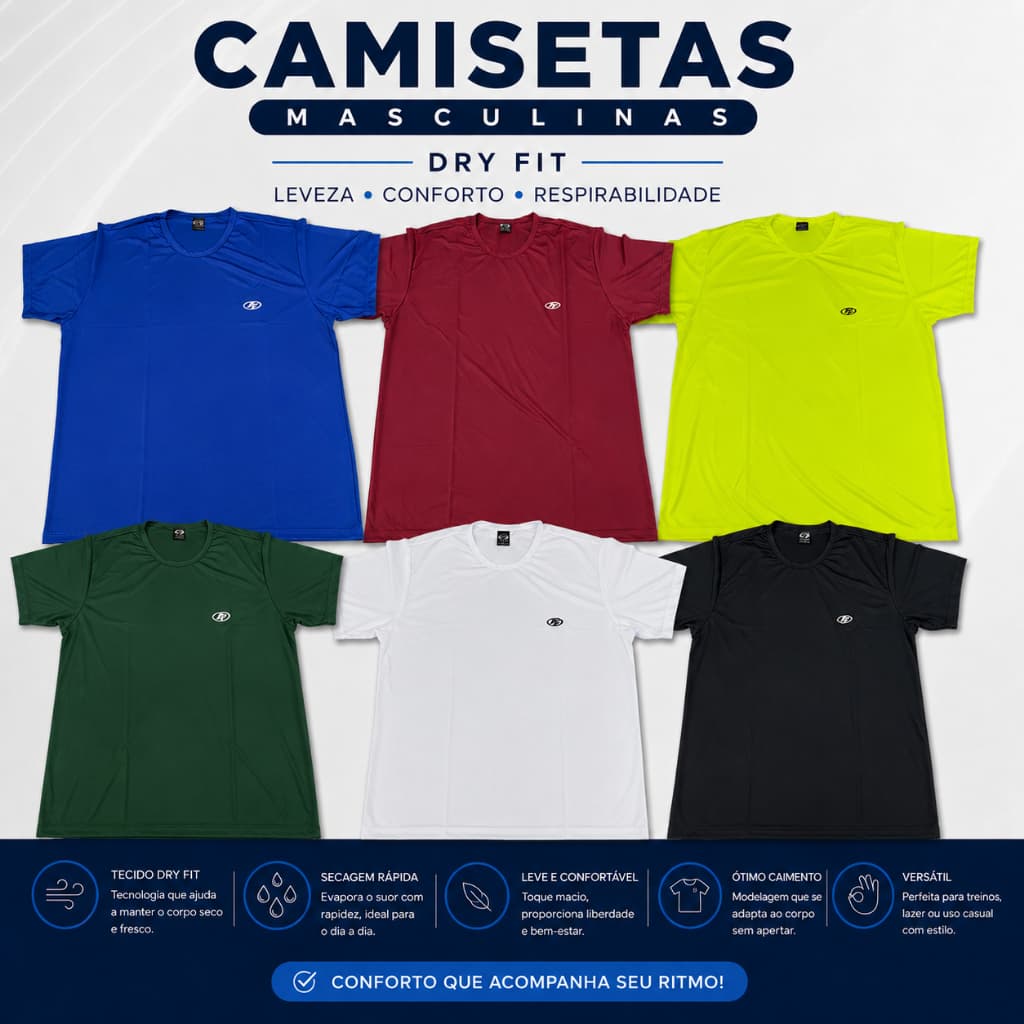Camisetas Dry Fit Poliéster Unissex Lisas Lazer Treino
