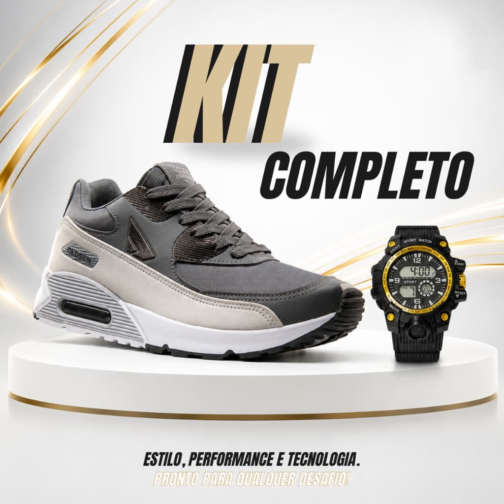 Kit Tenis Casual Walk Conforto Esporte Dia a Dia Relogio Digital Sport Versatil