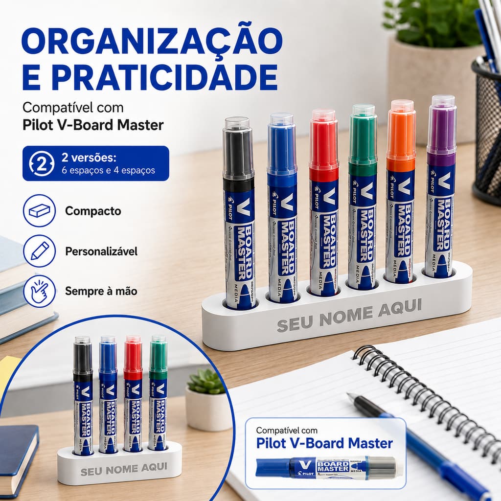 Suporte Organizador para Marcador Pilot V-Board Master Personalizado 4 ou 6 Espaços
