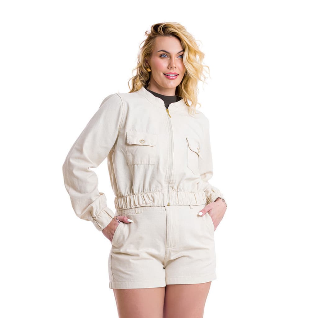Jaqueta Bomber Plus Size de Linho Premium com Zíper e Elástico Casaco Inverno