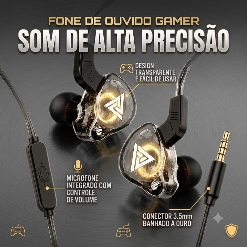 Fone de Ouvido Gamer QKZ AK6 com Microfone HD Ouça Passos FPS Graves Potentes P2 3.5mm