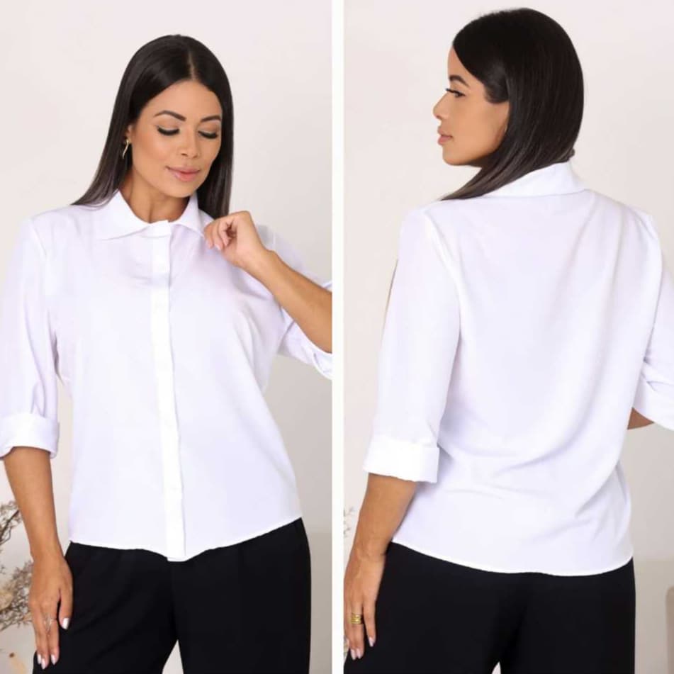 Camisa Social Feminina Manga 3/4  Estilosa  Lisa chik