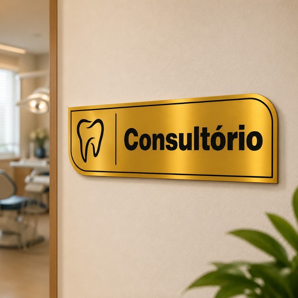 Placa Decorativa Consultório Odontológico em Acrílico com Símbolo Dentário