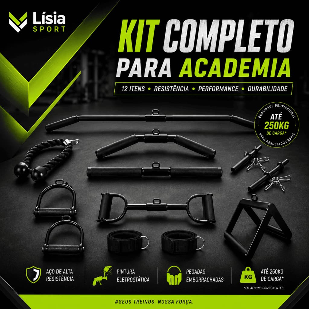 Kit Academia Completo Puxadores Treina Costas Academia Crossover Acessório Musculação Reforçado